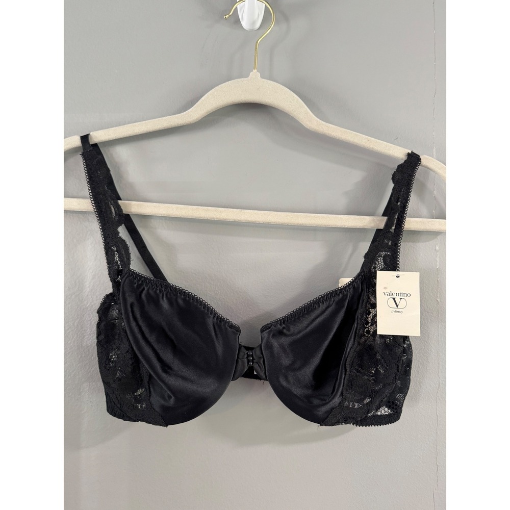 Valentino Intimo 34C Black Lace Satin Bra‎ New With Tags Lingerie Sexy